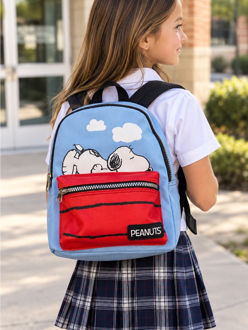 Peanuts Kids Snoopy Sky Blue & Red Front-Pocket Mini Backpack